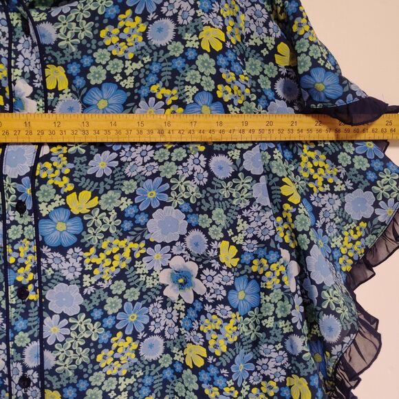 Laurie Felt womens Button Blouse Blue Floral Sz 2X Butterfly Sleeve boho fairy - Picture 7 of 7
